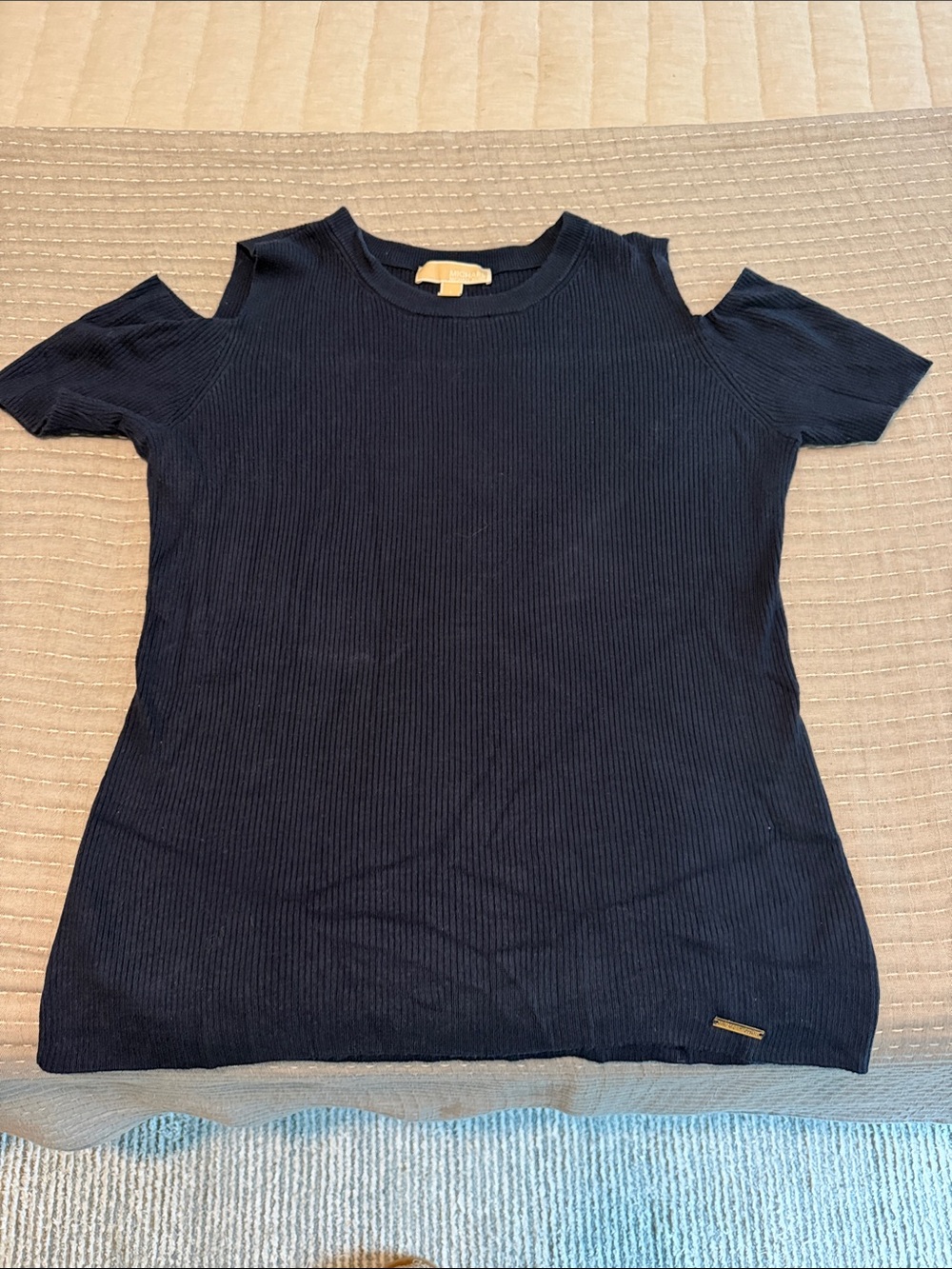 Michael Kors Navy Cold-Shoulder Ribbed Tee